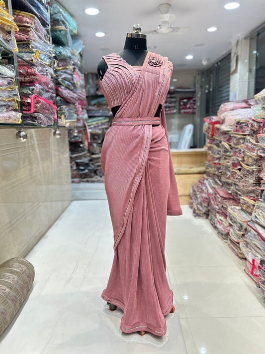 Amazing peach pink drape ready to wear saree