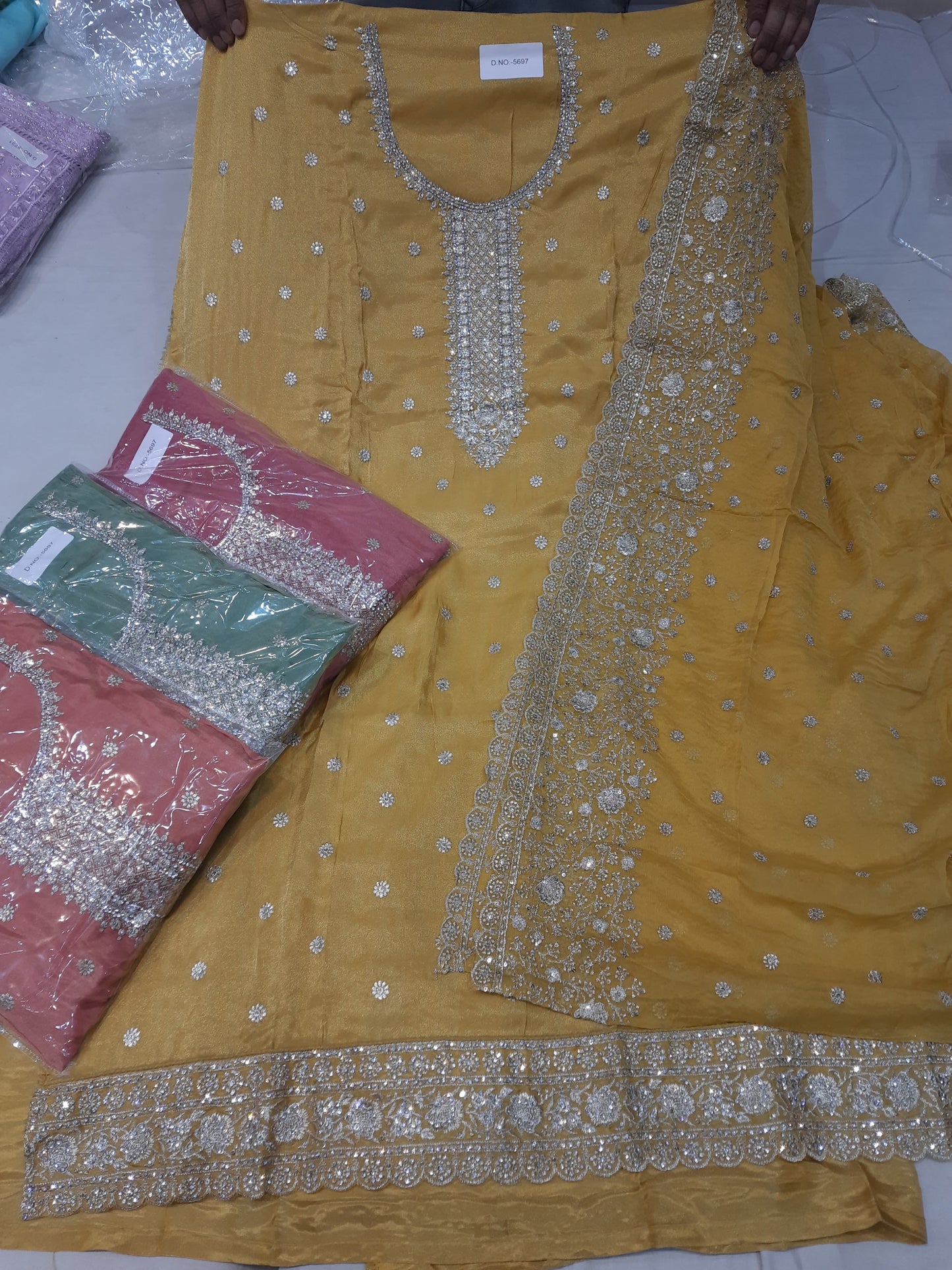 Eye catching yellow haldi mehendi unstitched Salwar suits dress material (free size)