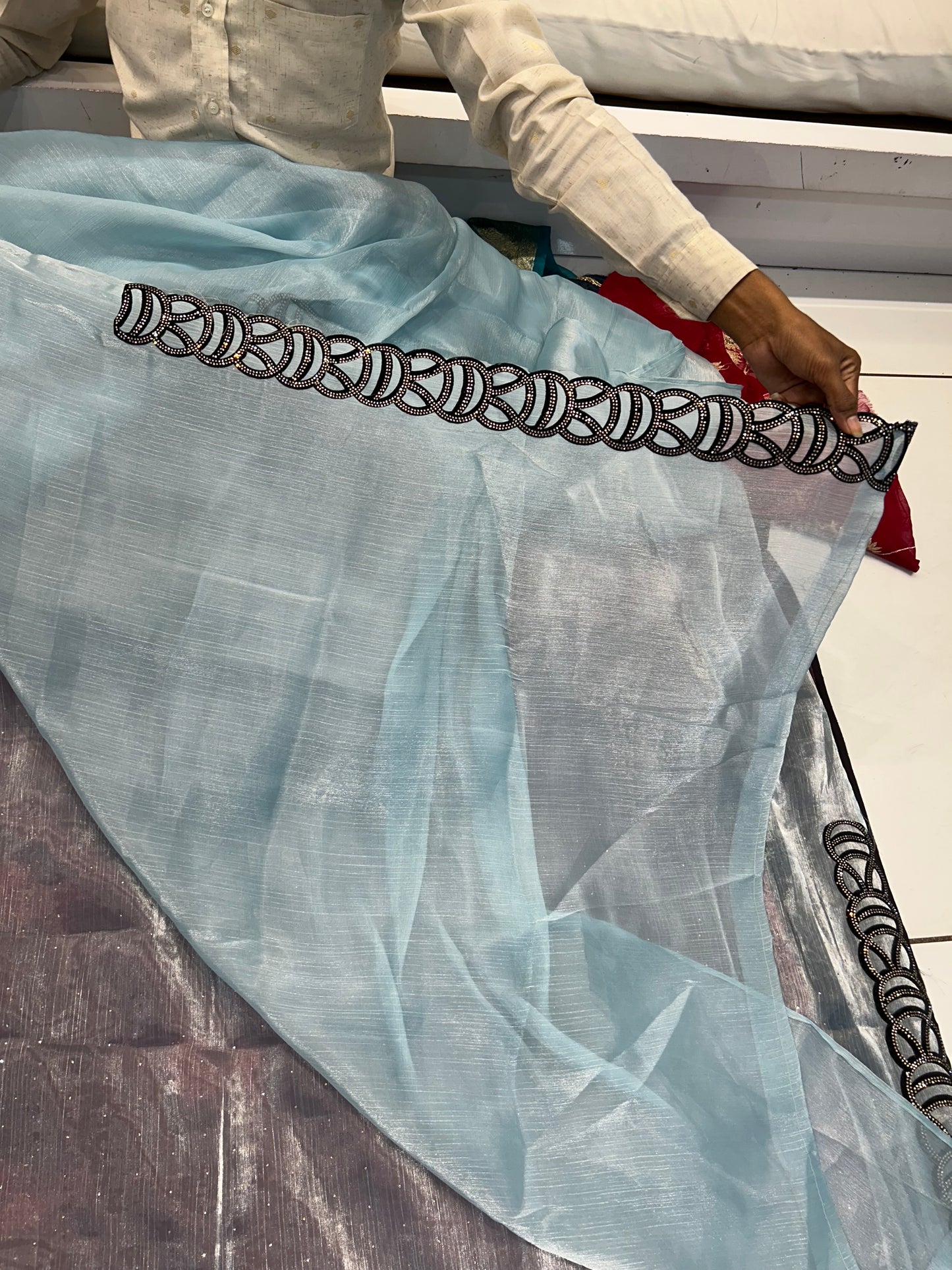 Eye catching sliver grey saree