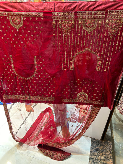 Red bridal sequence dupatta Lehenga