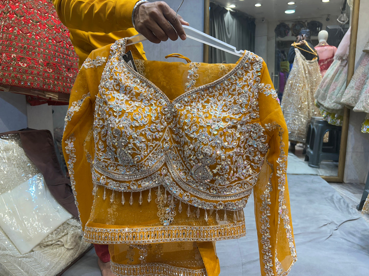 Charming yellow haldi mehendi crop top lehenga