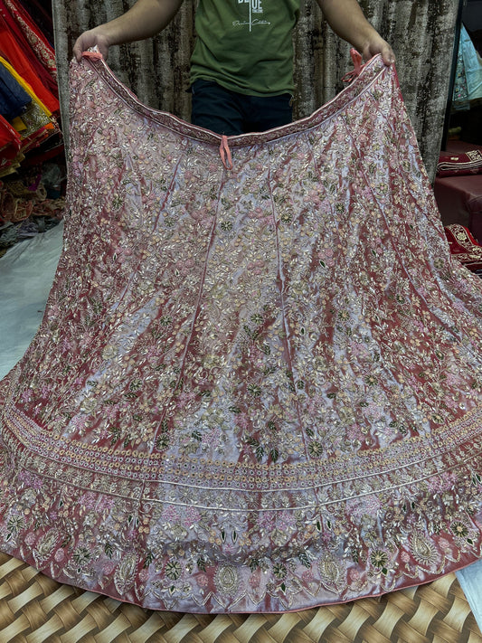 Stunning light pink pure handwork Zardozi dabka Lehenga