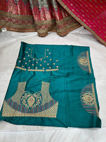 Astonishing Contrast Banarasi pink and Blue Lehenga