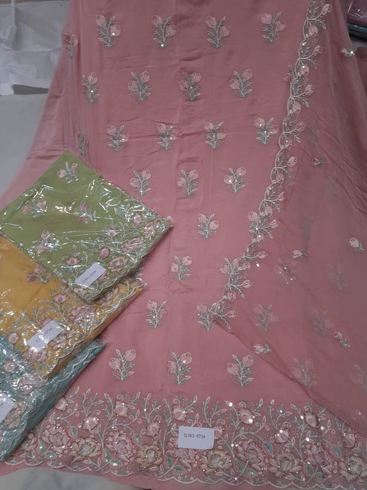 Awesome baby pink unstitched Salwar suits dress material (free size)