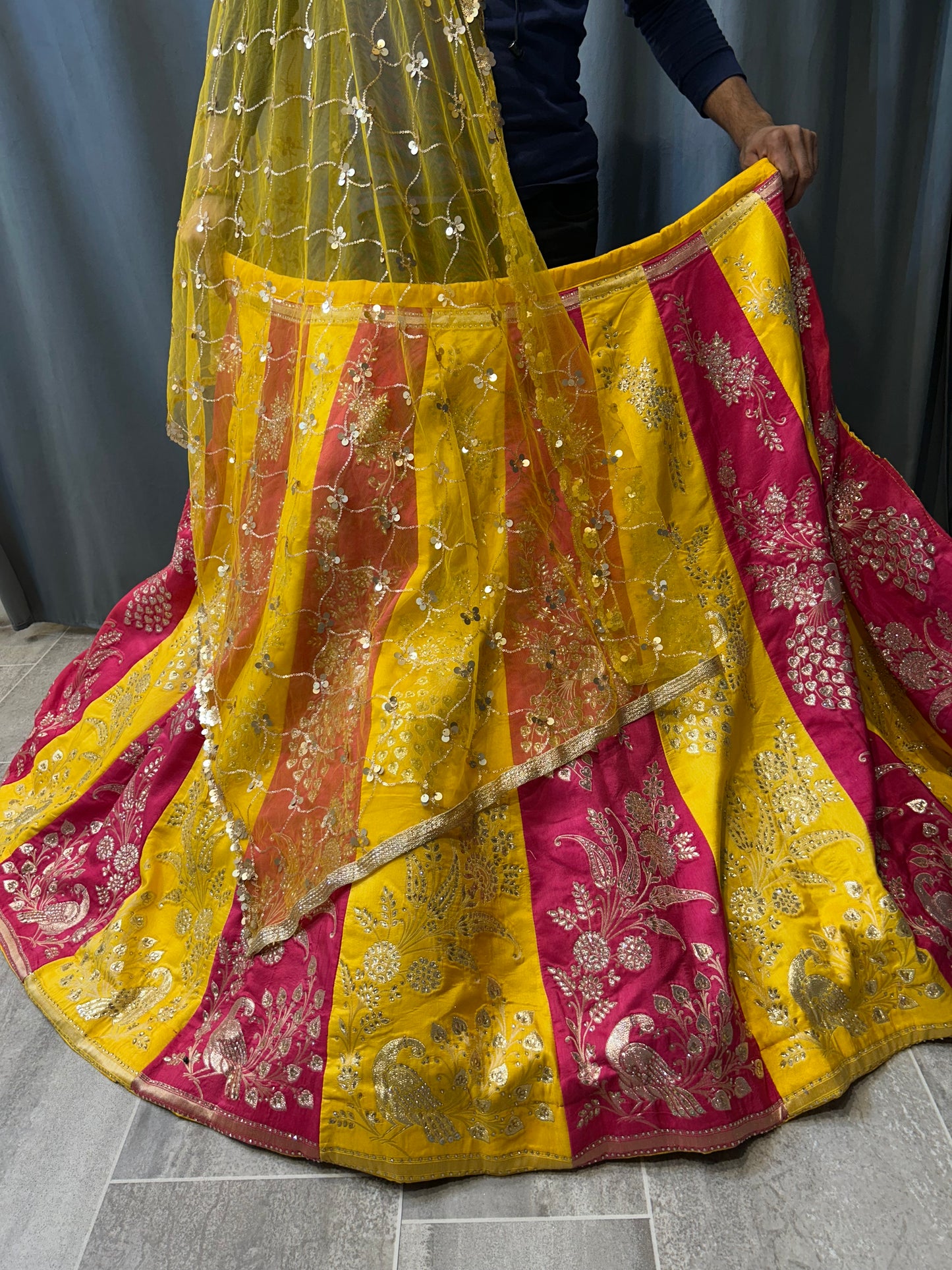 Famous yellow red Figure Multi Colour Lehenga