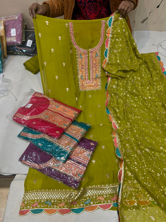 Green Mehendi Fancy women Unstitched Suit