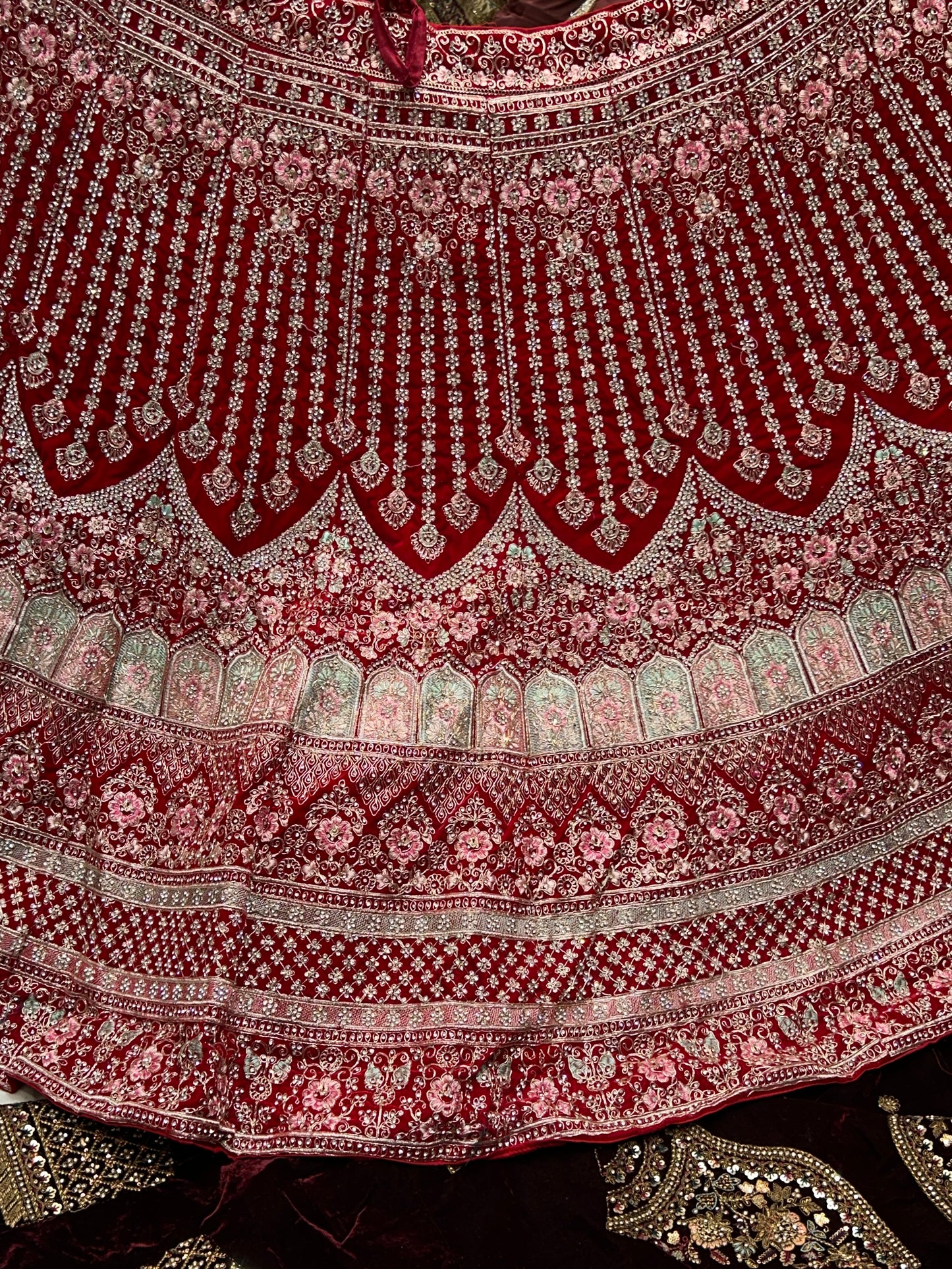 Famous red jhumka Lehenga