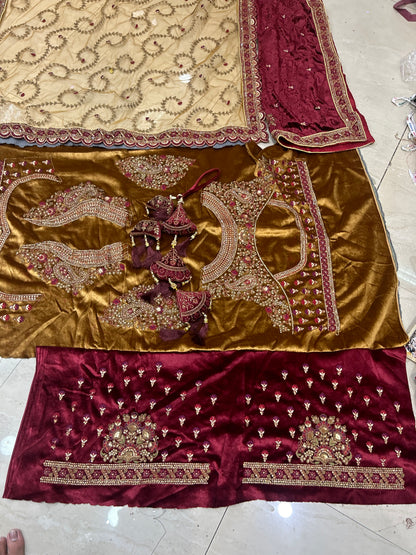 Marwari royal huge flare Double Dupatta mustard maroon Lehenga