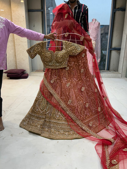 Gajab Handwork Bel Bel Multi work Green Mustard Lehenga