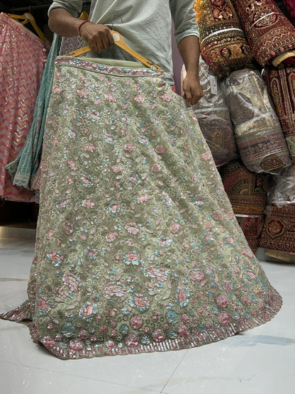 Floral light Green lehenga