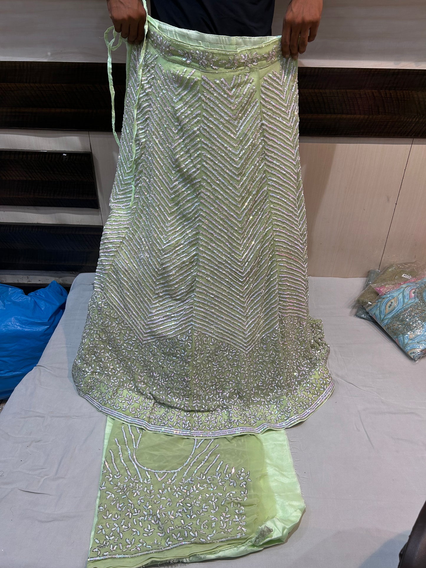 Pista green Sequence lehenga