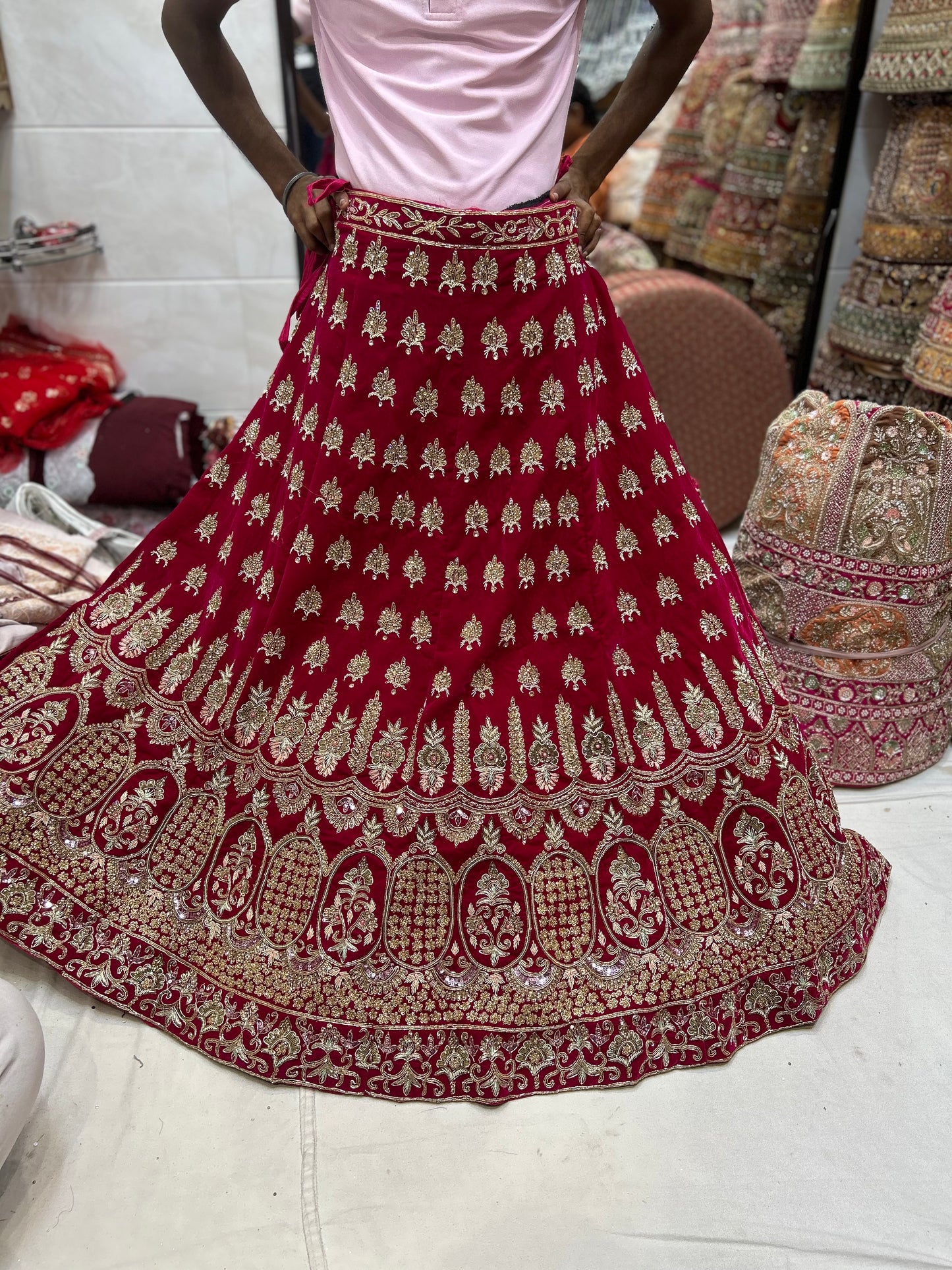 Dark Pink Rani golden handwork bridal Lehenga