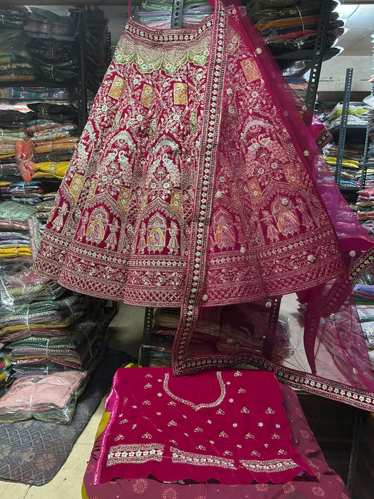 Espléndida lehenga nupcial doli Barat roja