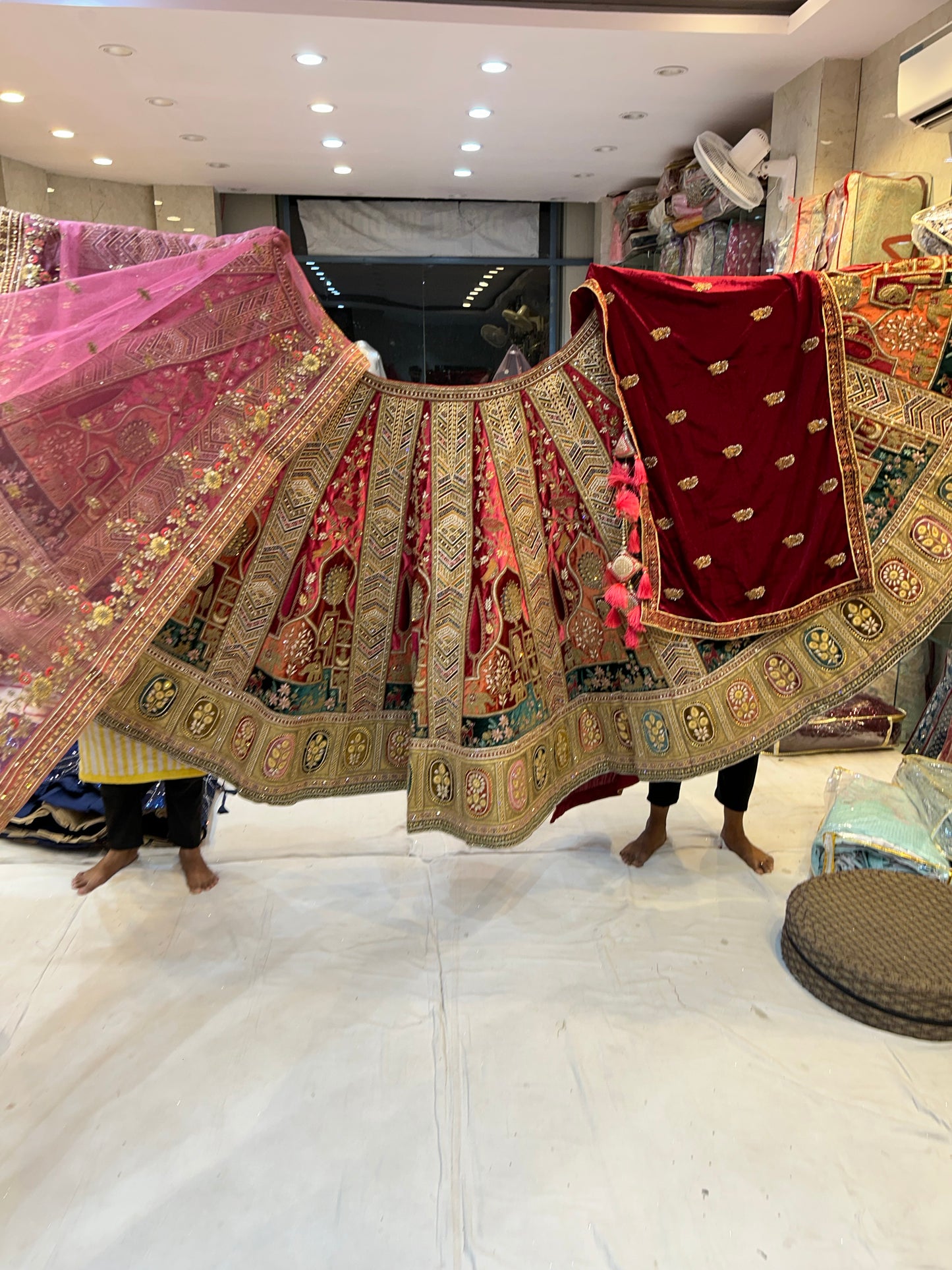 Lovely Marwari Red mustard Double Dupatta Lehenga