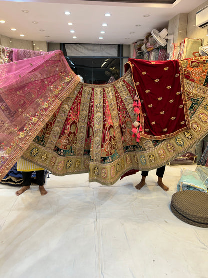 Lovely Marwari Red mustard Double Dupatta Lehenga