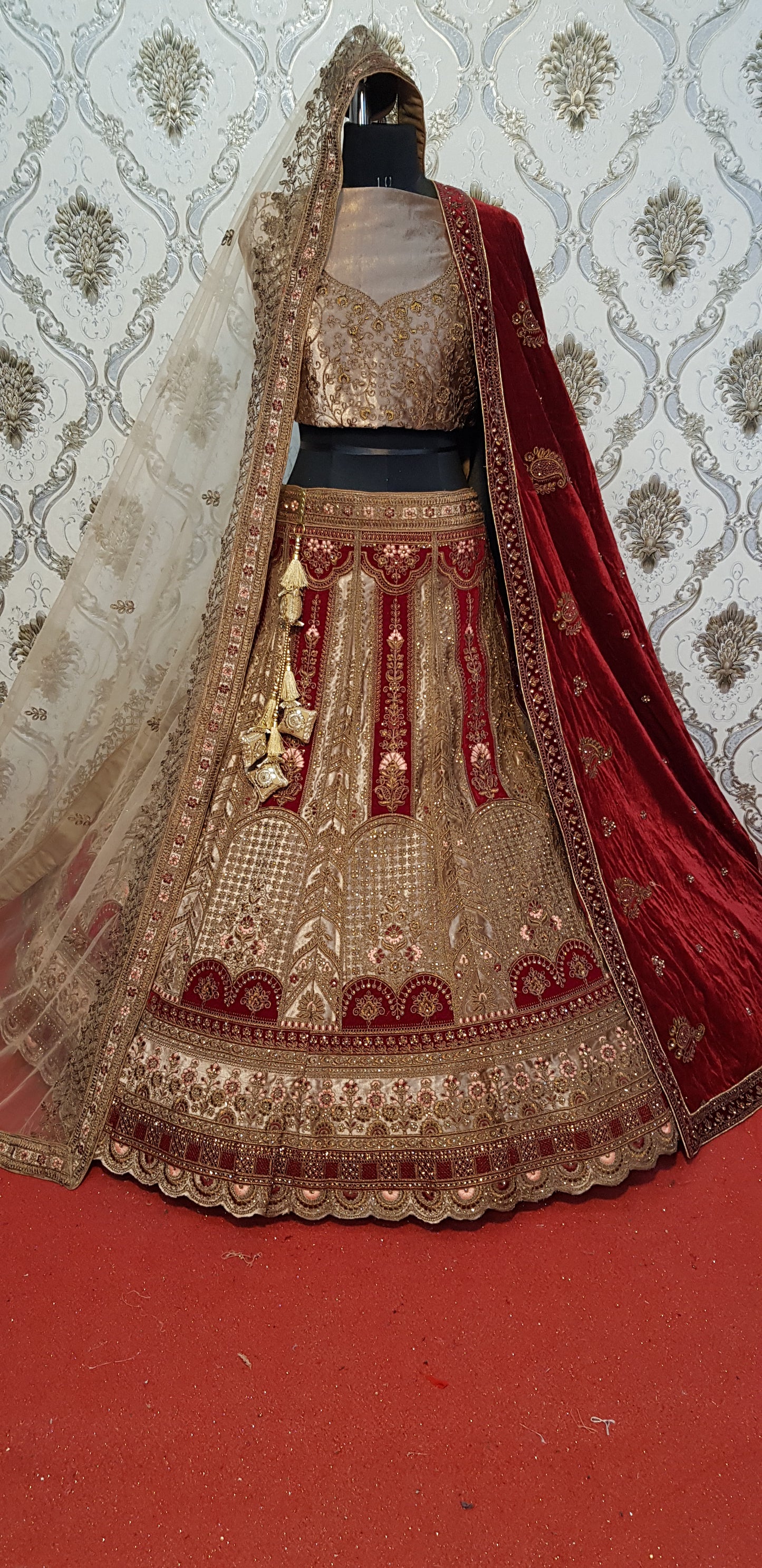 Majestic maroon double dupatta bridal Lehenga