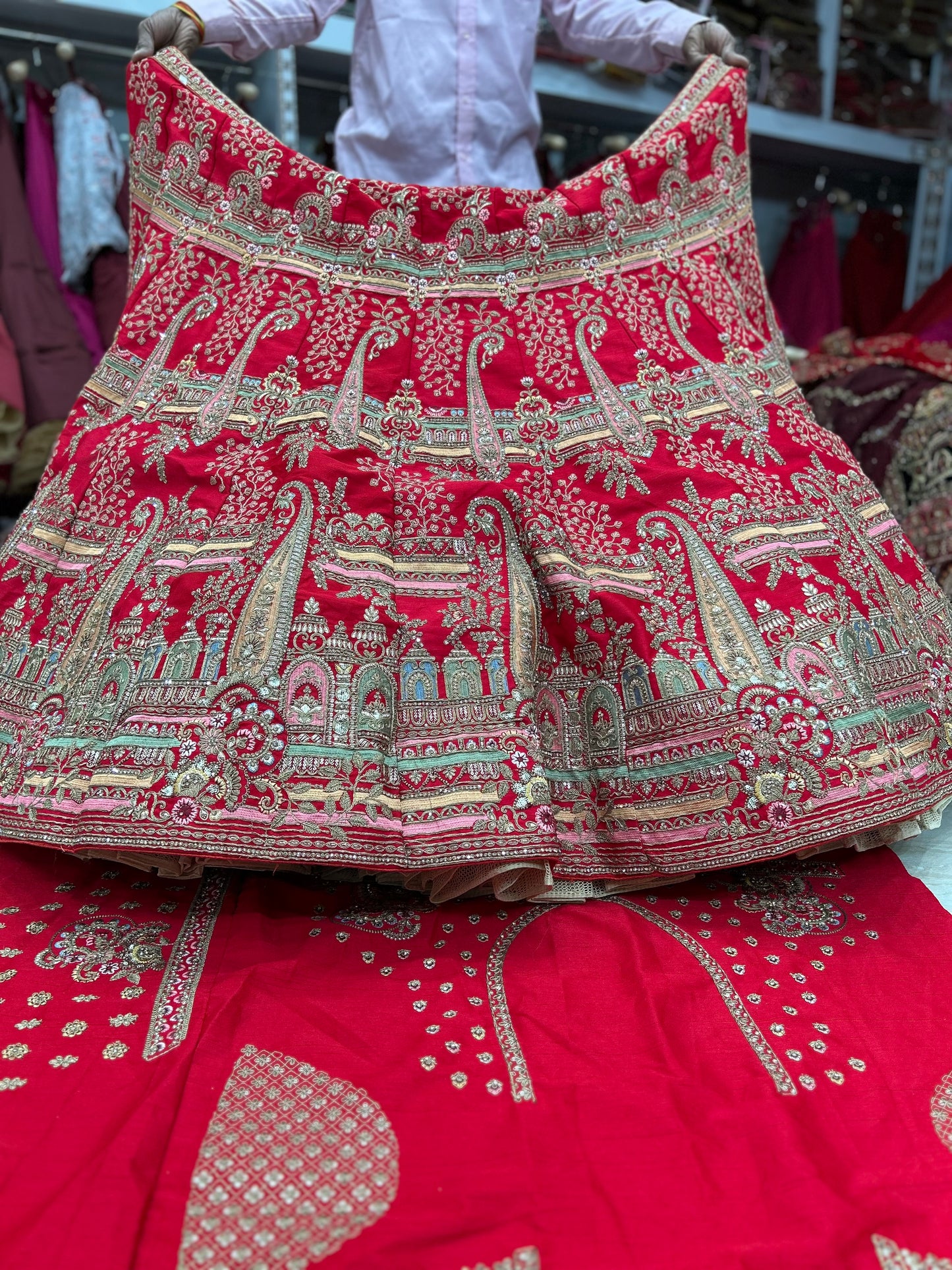 Fair red peacock bridal lehenga