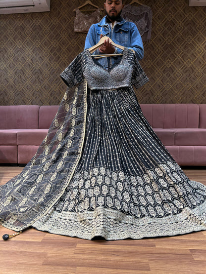 Beautiful grey black crop top lehenga