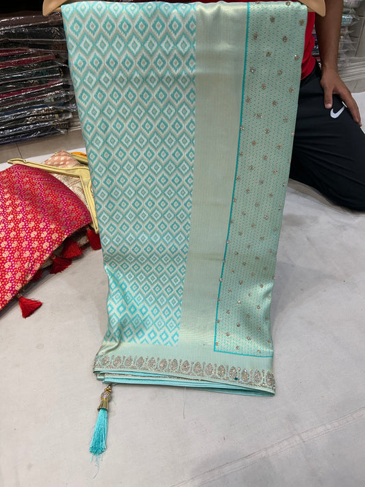 Majestic sky-blue  fancy saree