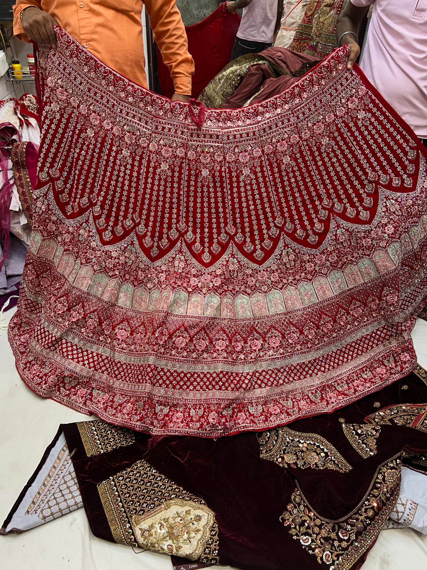 Famous red jhumka Lehenga