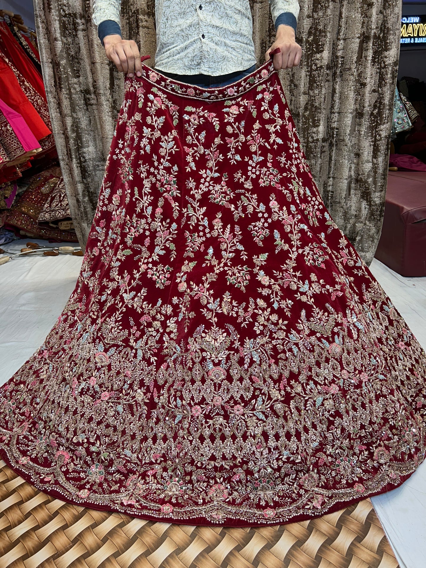 Love Red Handwork Zardozi Dabka Lehenga