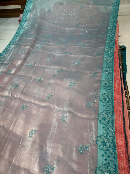 Majestic blue Flower floral saree