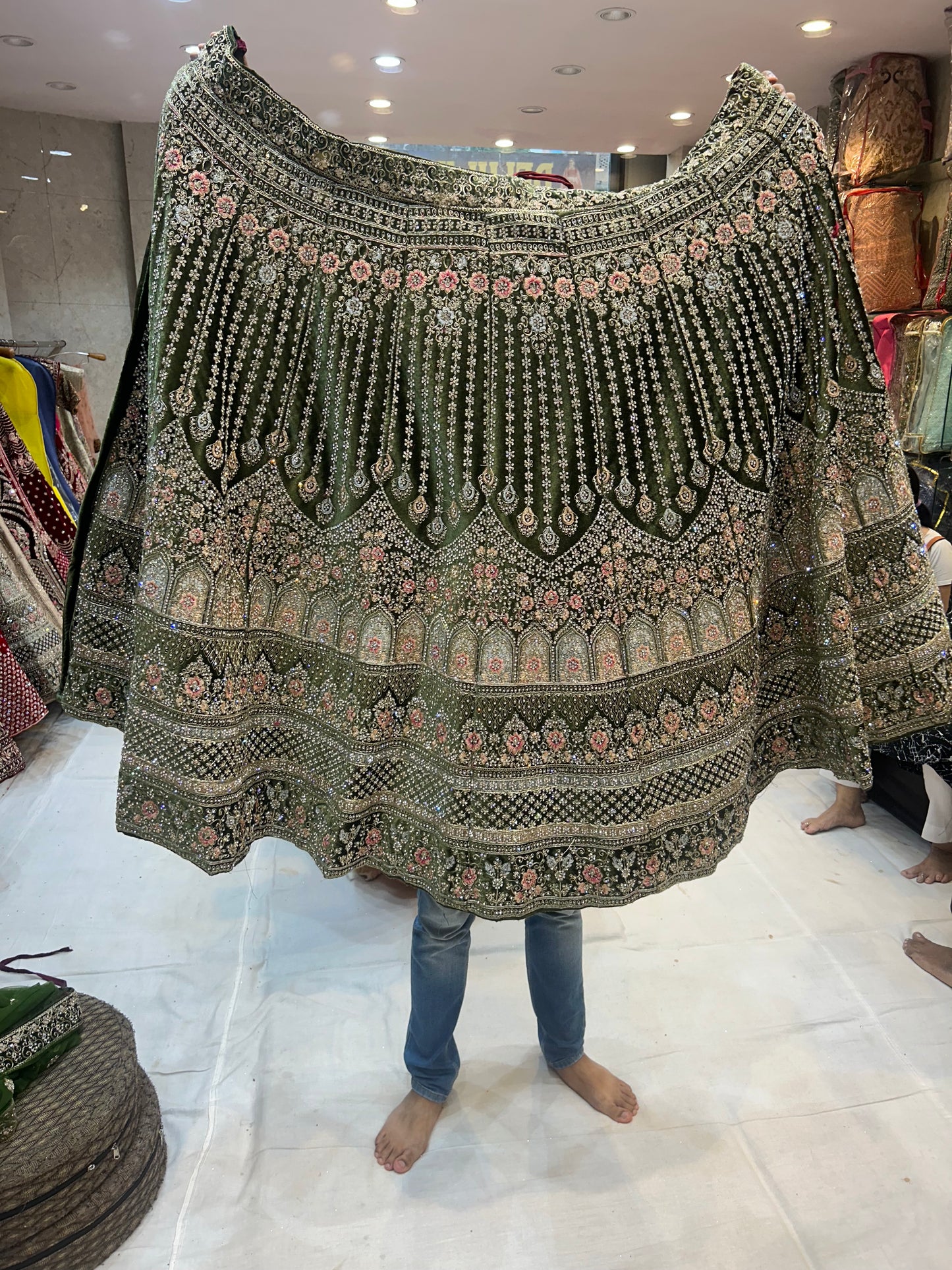 Pista green Lovely famous jhumka Lehenga