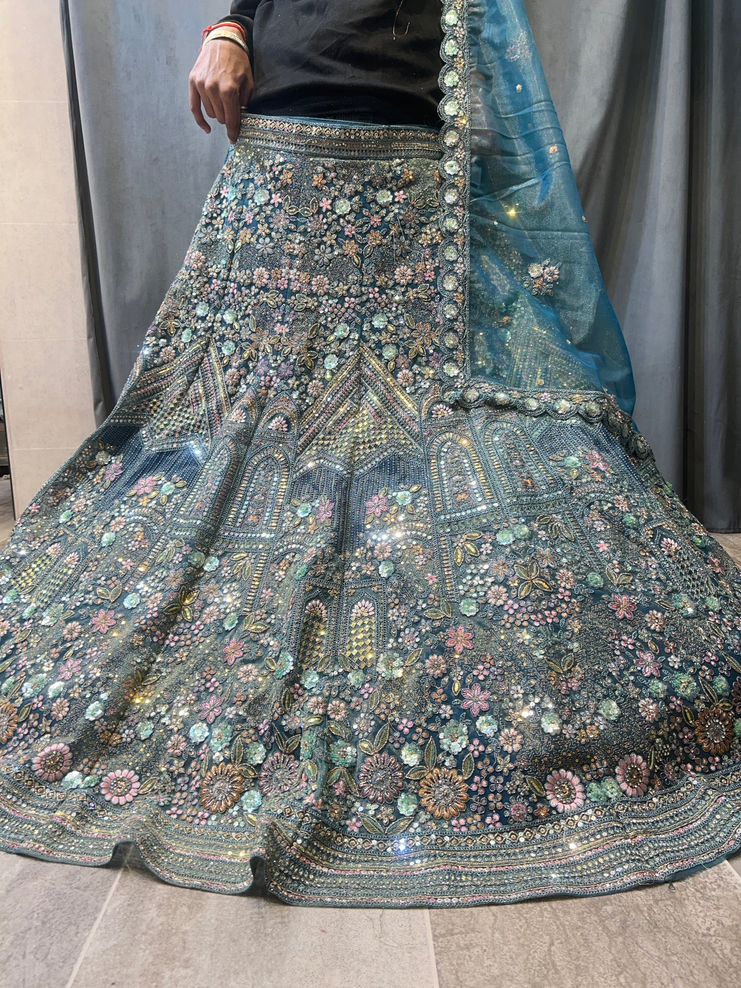 Cute heavy sky blue lehenga