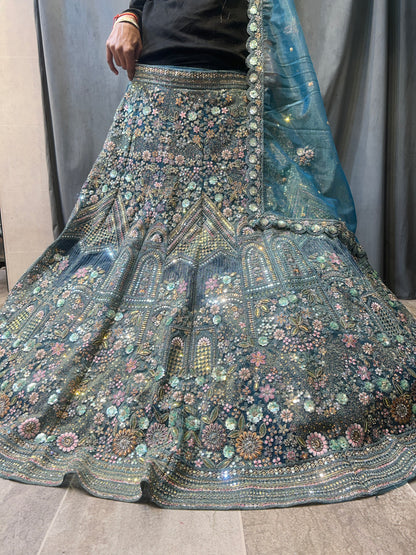 Cute heavy sky blue lehenga