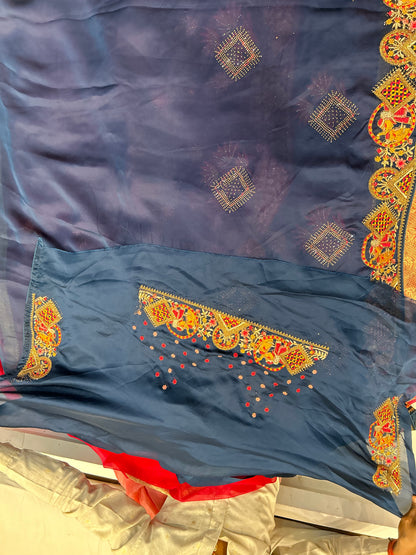 Blue Doli Barat border saree