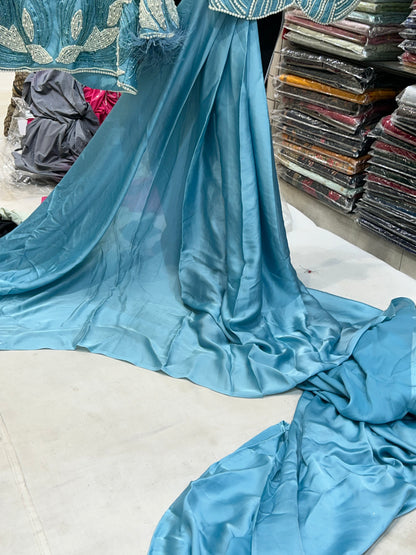 Extraordinary sky- blue fancy saree 🥰