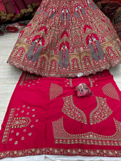 Cute red peacock bridal lehenga