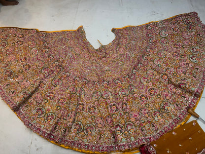 Rajwada yellow Peacock Handwork Lehenga