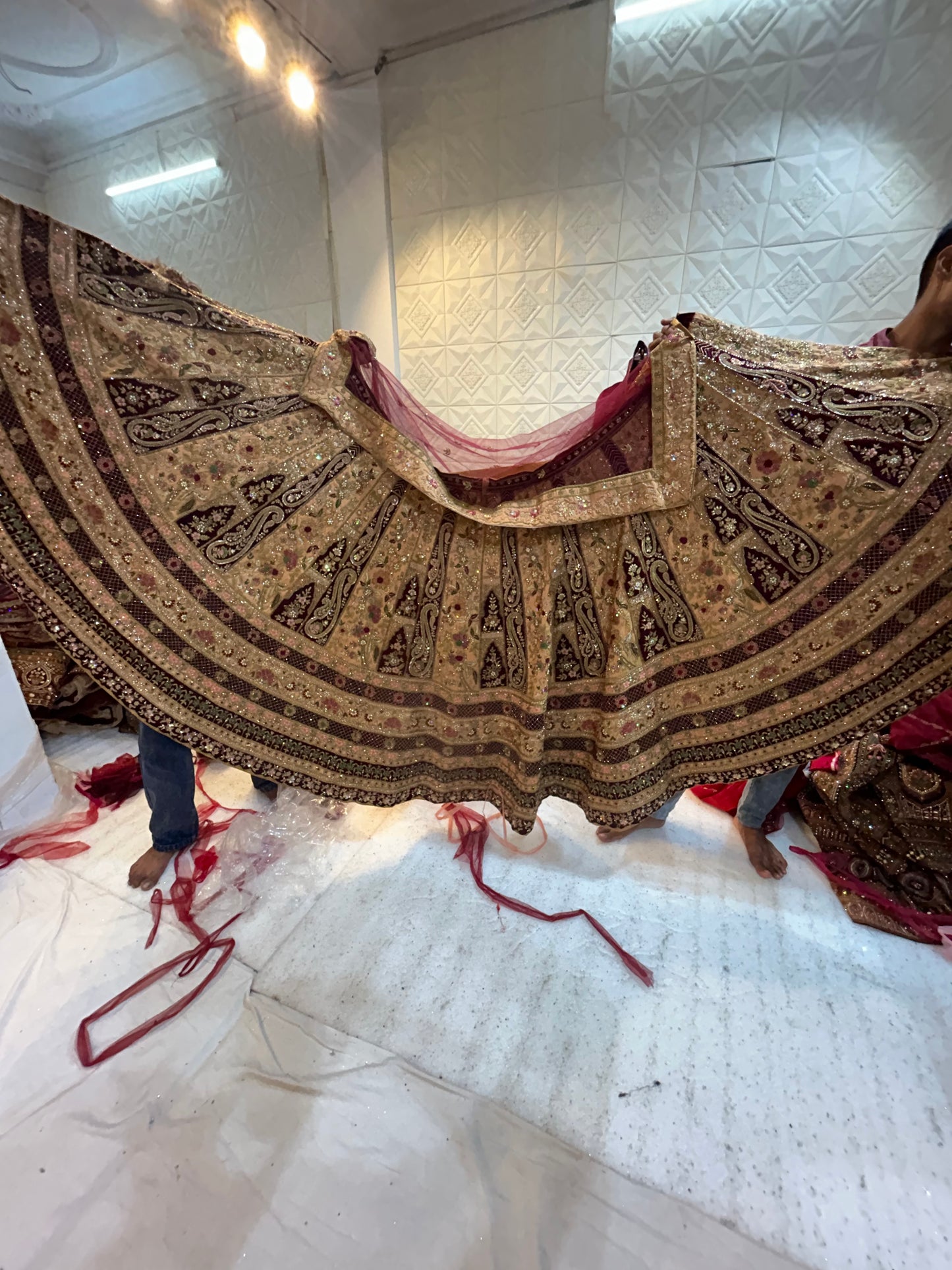 Pure Hand-Work Peacock mustard Lehenga