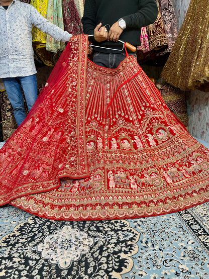 Cute red doli barat bridal lehenga