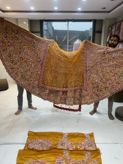 Rajwada yellow Peacock Handwork Lehenga