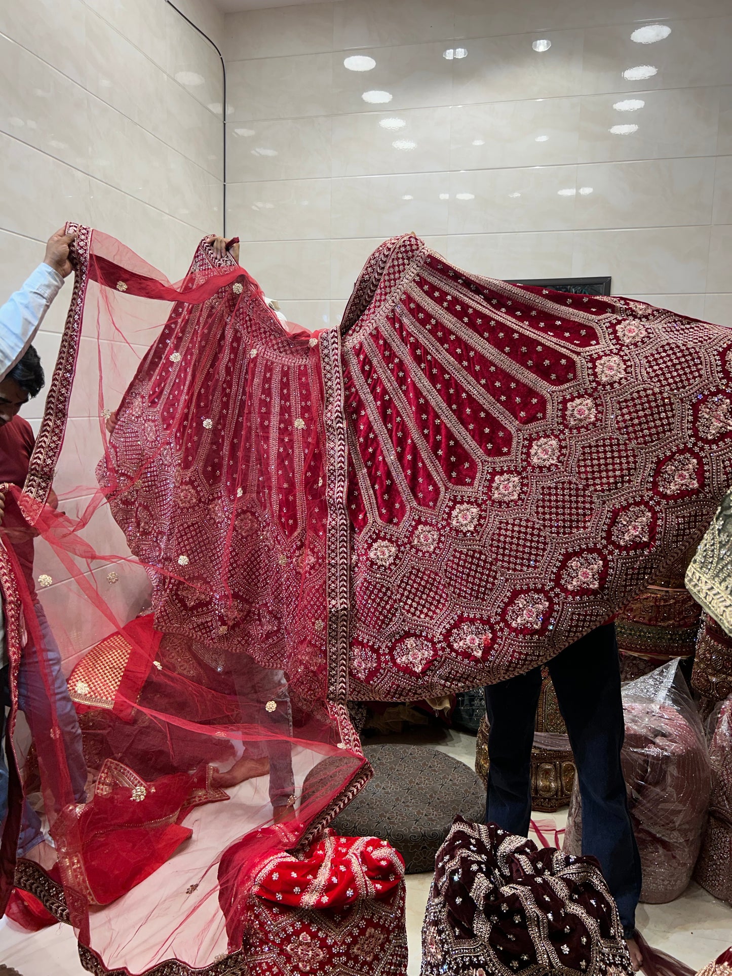 Cherry maroon bridal lehenga