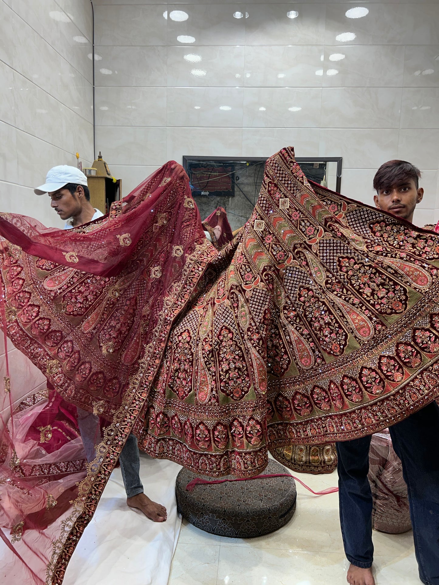 Cherry maroon peacock bridal lehenga