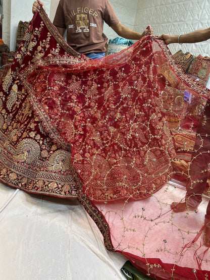 Amazing maroon peacock bridal lehenga