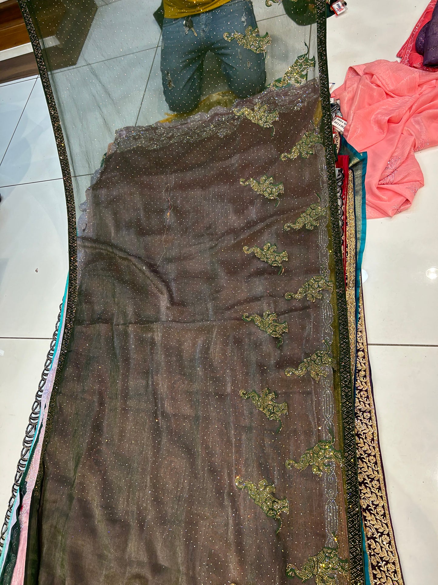 Bottle green heavy saree