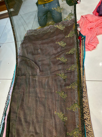 Bottle green heavy saree