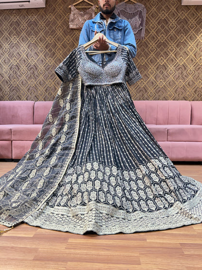 Beautiful grey black crop top lehenga