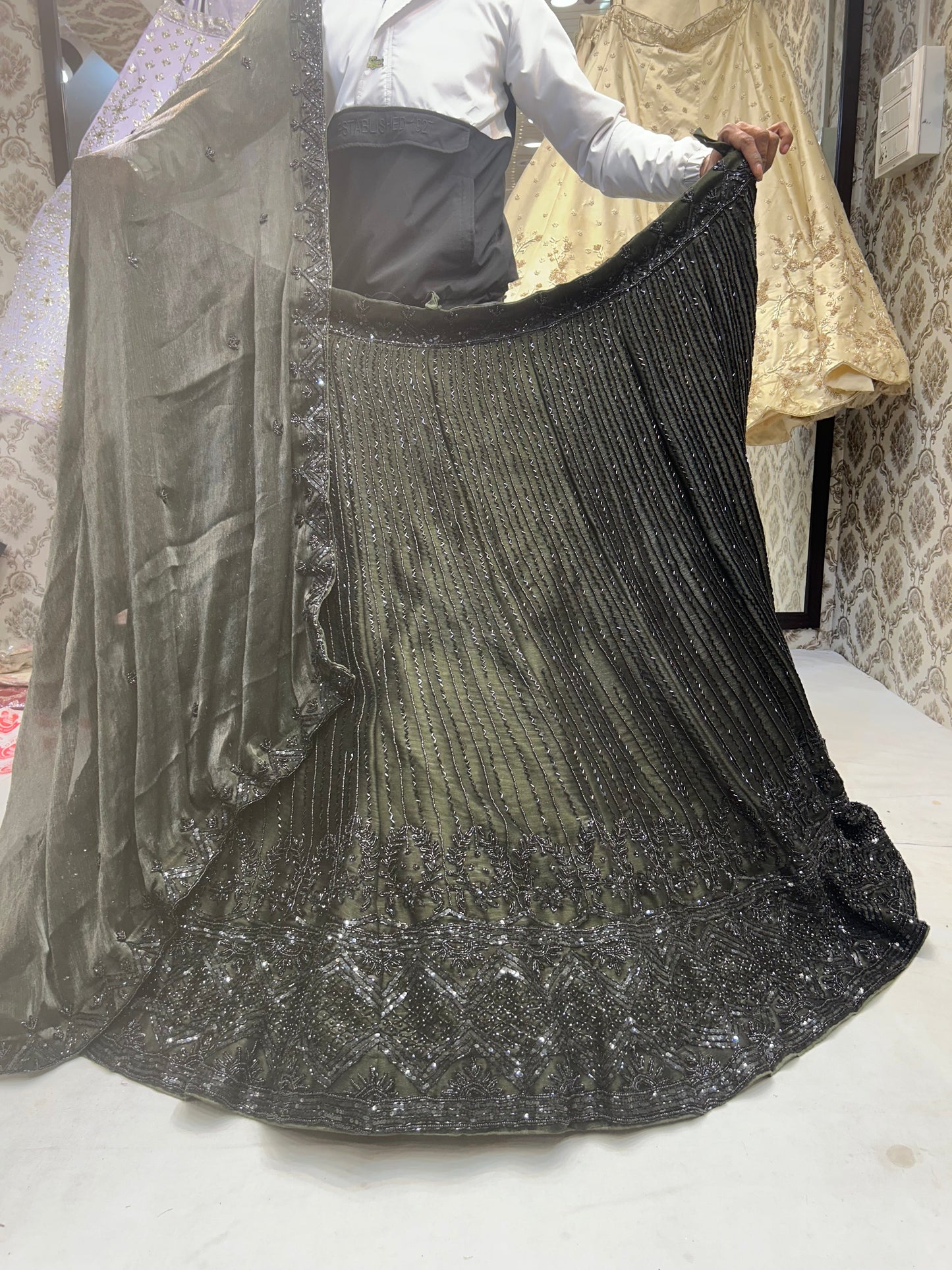 Panel Sequence black Lehenga