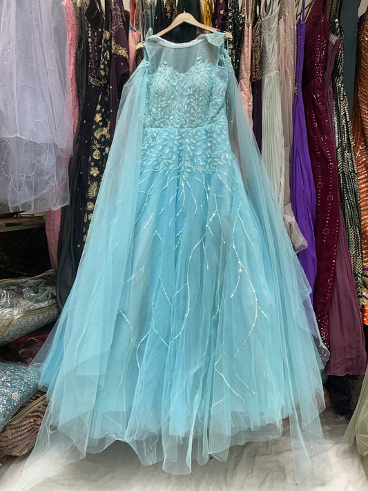 Glamorous sky blue long dress gown