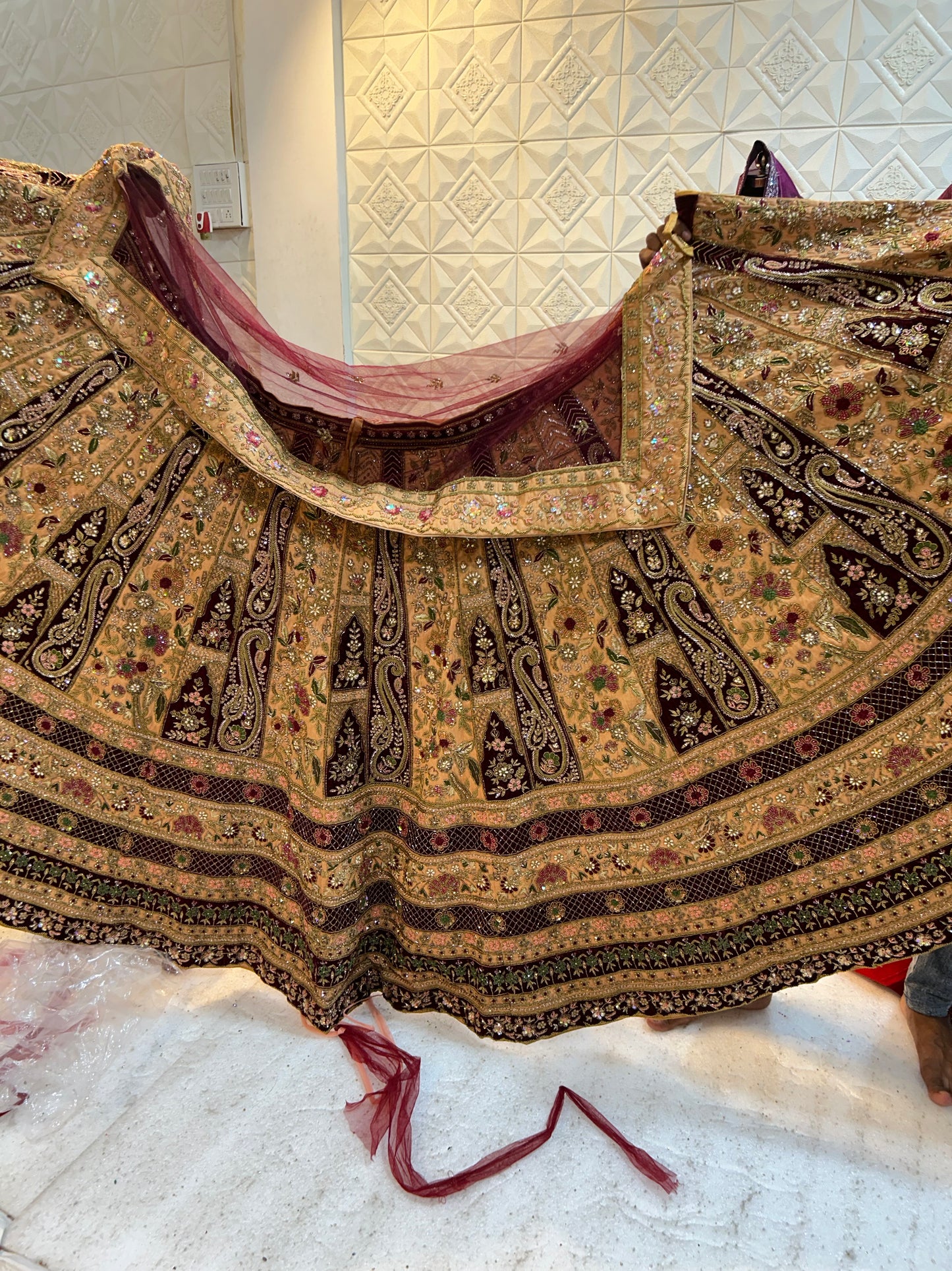 Pure Hand-Work Peacock mustard Lehenga