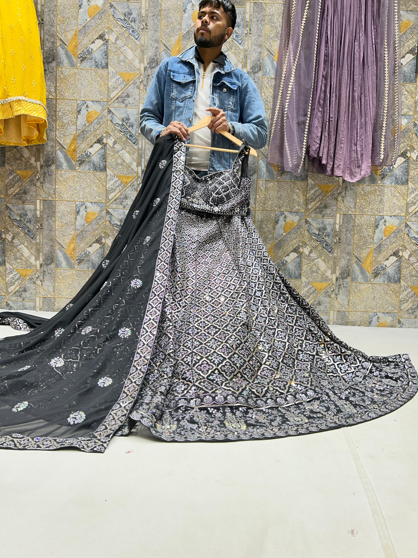 Engaging black crop top lehenga