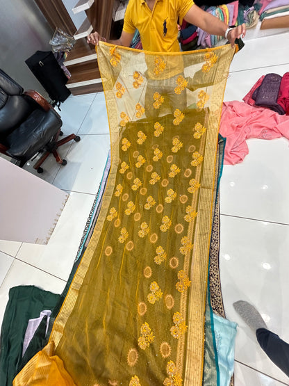 Yellow Haldi mehendi saree