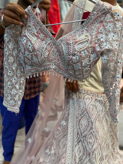 Majestic peach pink Crop top Lehenga