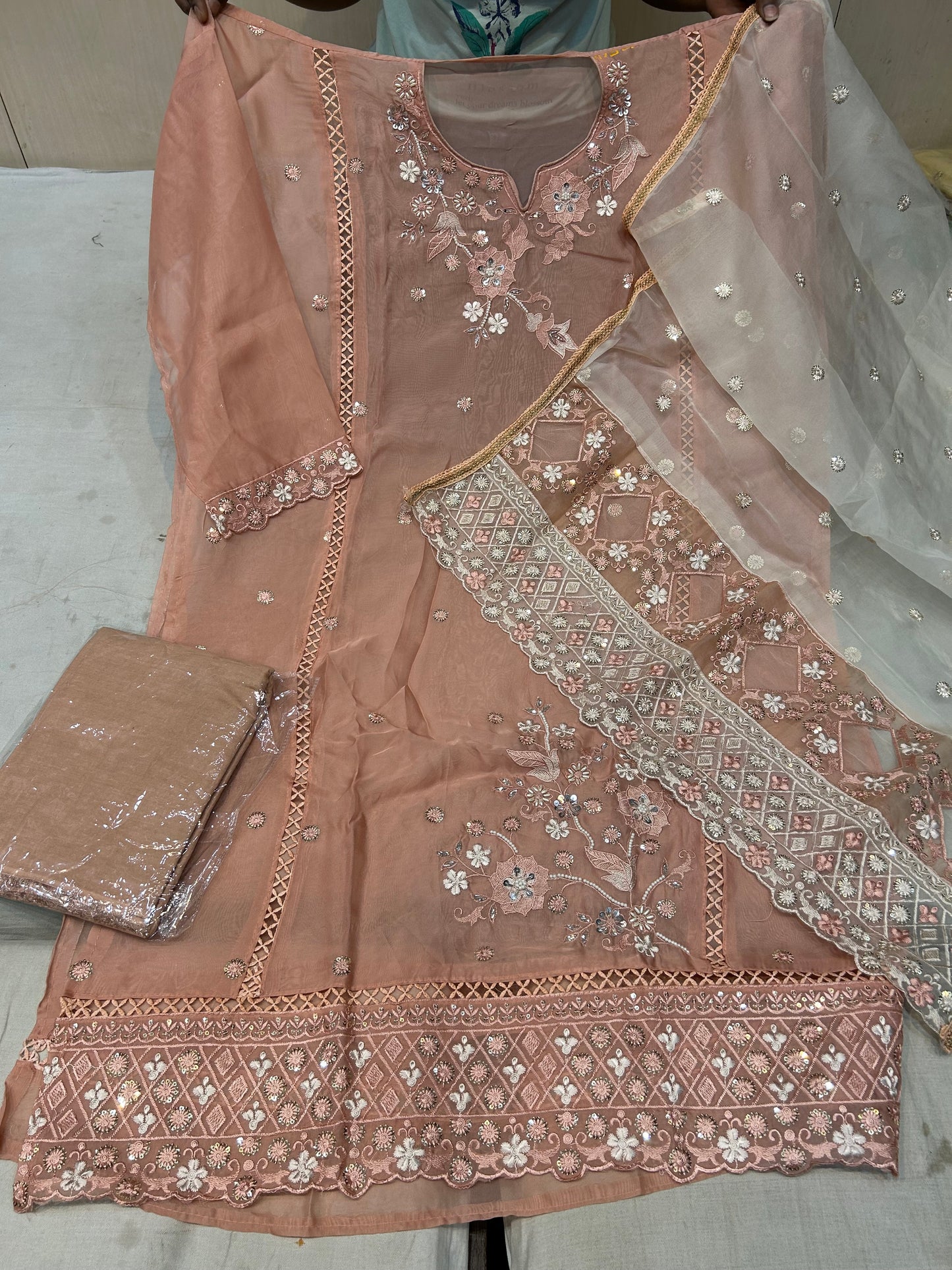 Pink Designer Unstitched Suit