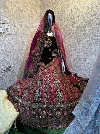 Good looking maroon handwork bridal lehenga